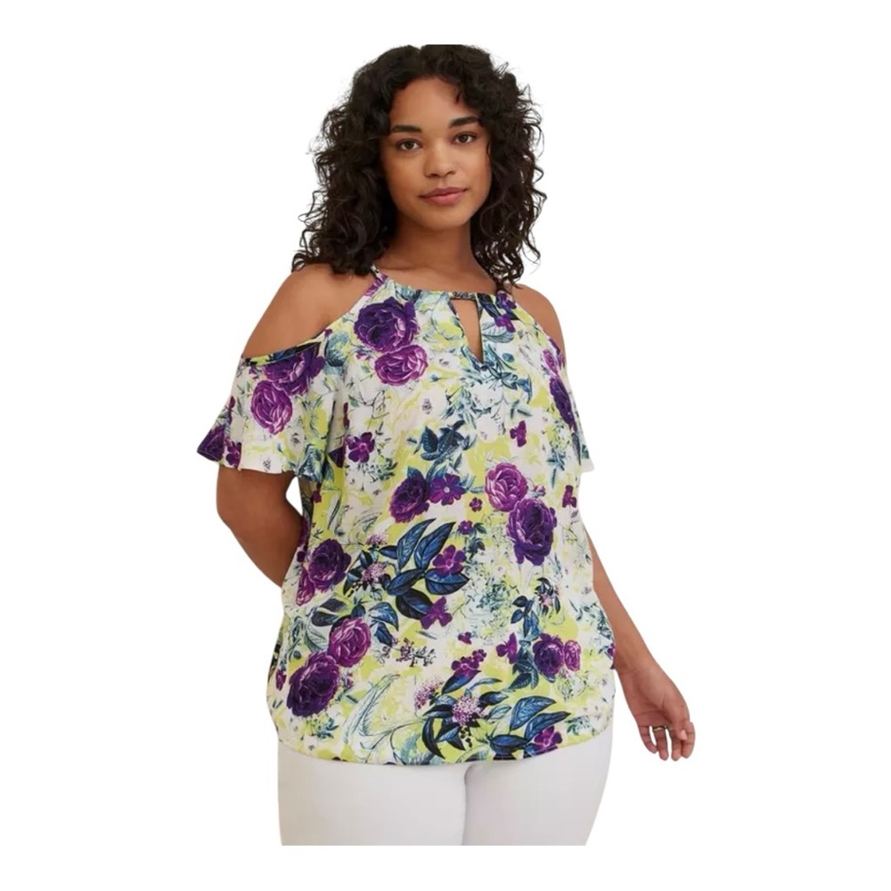 Torrid Size 00 Georgette Chain-Link Cold Shoulder Blouse NWT
